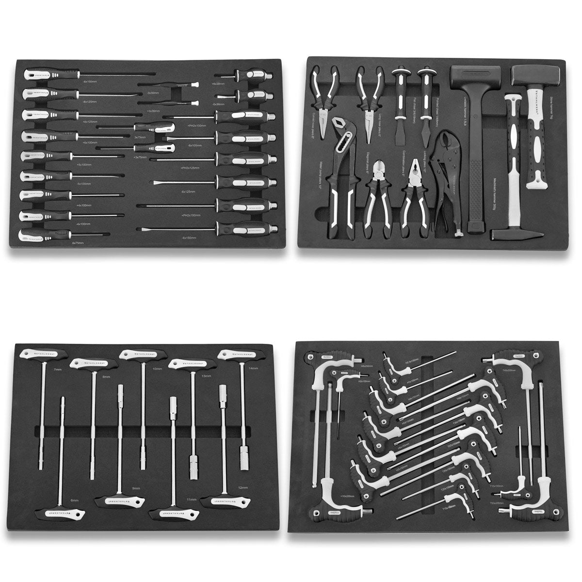 STAHLWERK Werkstattwagen DINO bestückt mit 364 Premium-Werkzeugen aus Chrom-Vanadium abschließbarer XXL Werkzeugwagen | Profi Montagewagen mit 12 Schubladen und gummierten Long-Life-Rollen