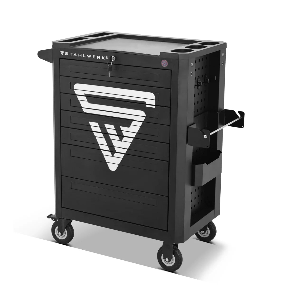 Falcon Steel Werk Workshop Car | Auto utensile XL bloccabile | Condotti di assemblaggio professionale con 7 cassetti e rotoli di lunga vita gommati | Auto per utensili per industria, artigianato, officina e fai -da -te