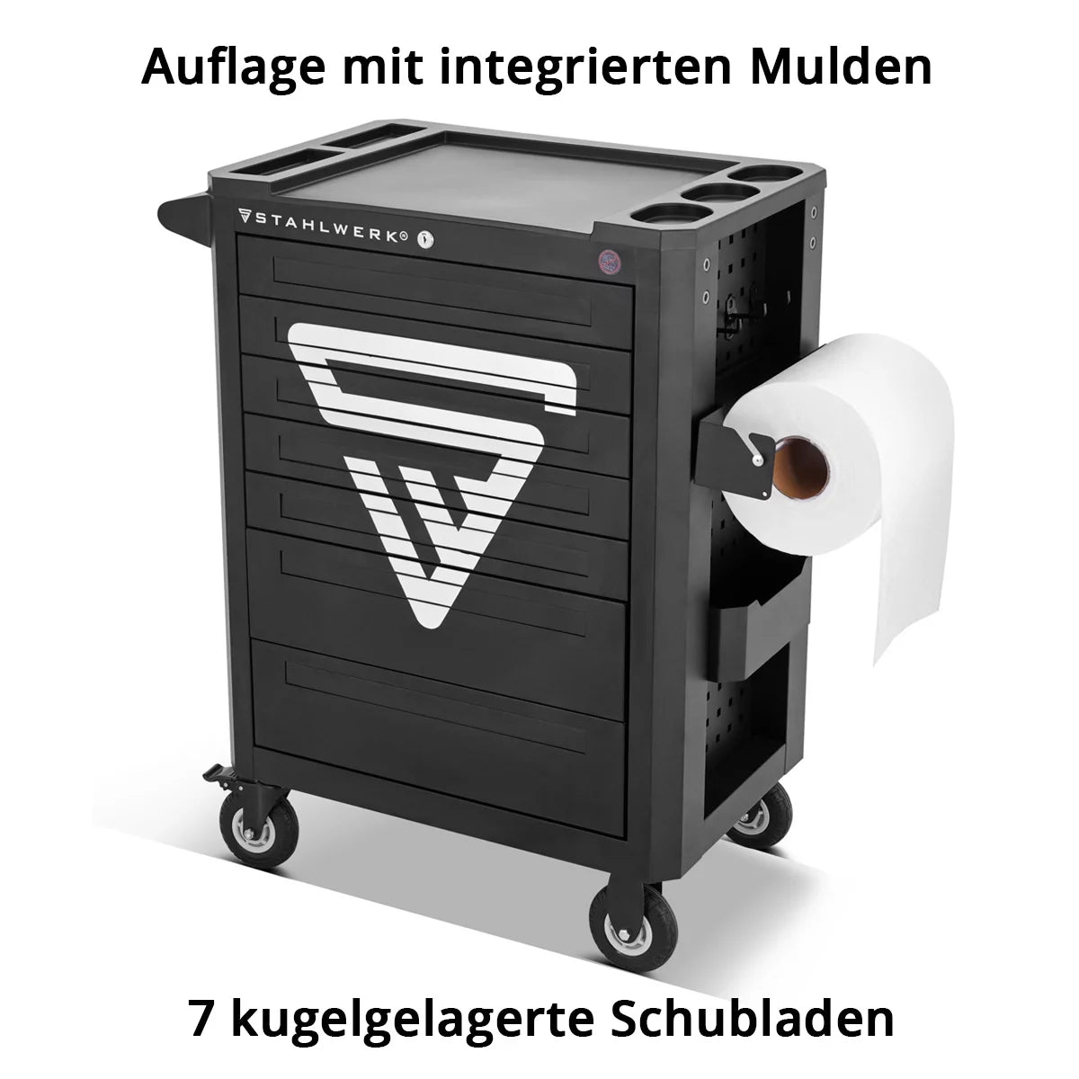 Falcon Steel Werk Workshop Car | Auto utensile XL bloccabile | Condotti di assemblaggio professionale con 7 cassetti e rotoli di lunga vita gommati | Auto per utensili per industria, artigianato, officina e fai -da -te