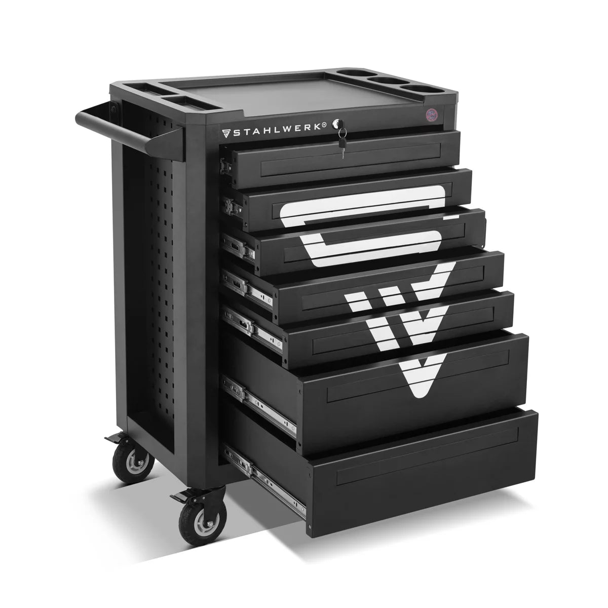 Falcon Steel Werk Workshop Car | Auto utensile XL bloccabile | Condotti di assemblaggio professionale con 7 cassetti e rotoli di lunga vita gommati | Auto per utensili per industria, artigianato, officina e fai -da -te