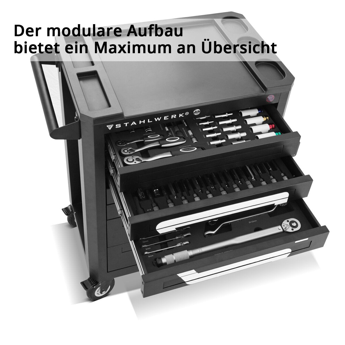 Steelworks Workshop Car Shark dotato di 235 strumenti premium realizzati in auto per attrezzi a blocchi di chiusura Chrome Vanadio | Condotti di assemblaggio professionale con 7 cassetti e rulli di lunga vita gommati