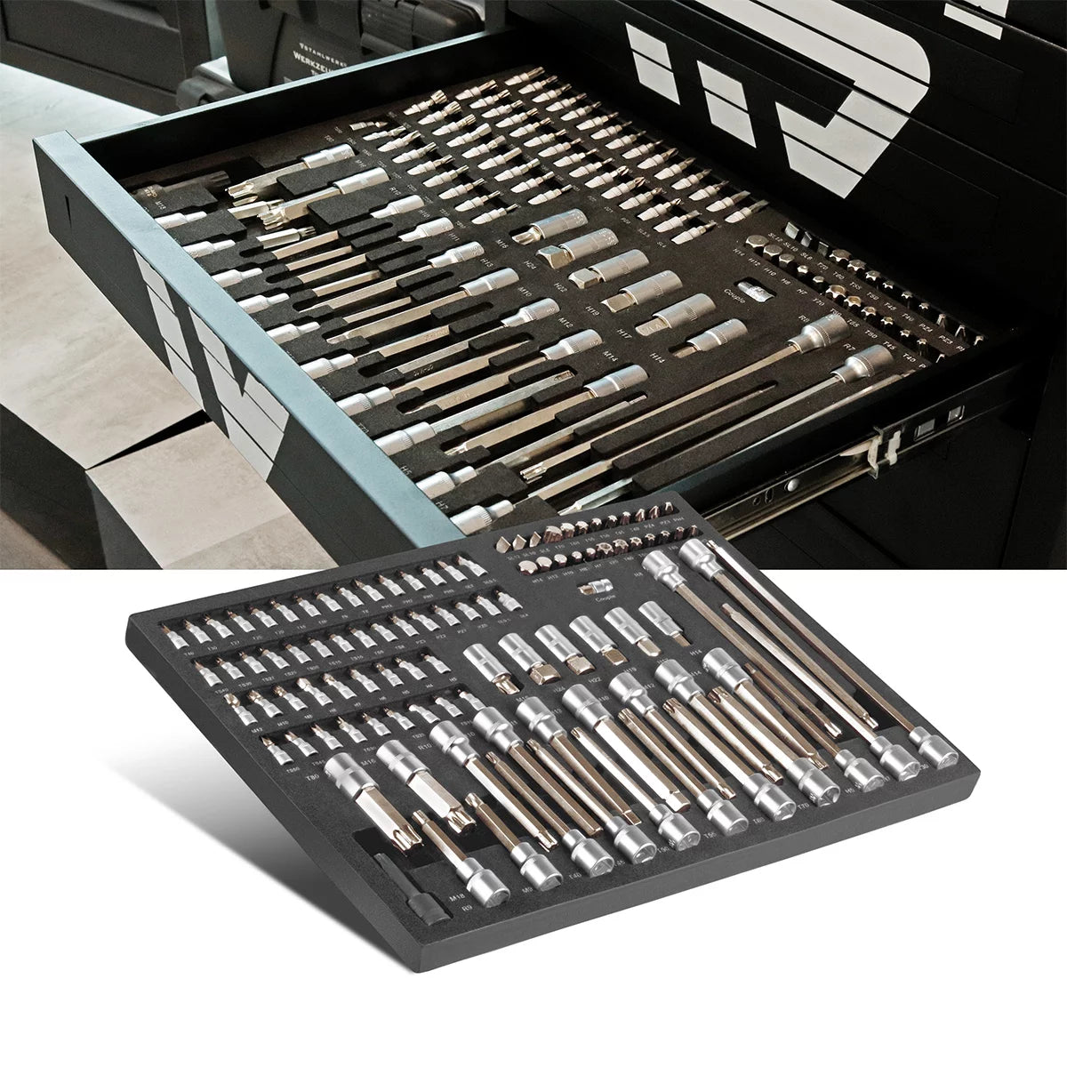 Corrige à douille professionnelle de 102 parties en acier ensemble dans un insert de voiture d'atelier | Outil CRV de haute qualité | INSERT DE CAR TOODE | Ordre parfait | Bit et socket clés à douille pour changer de fissure