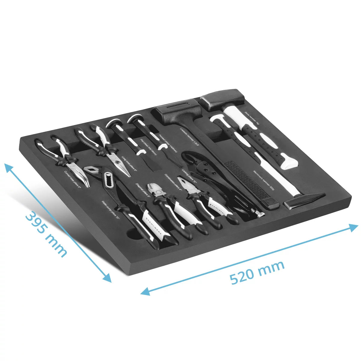 Set di strumenti professionali a 11 pezzi Steelworks con inserto in schiuma per auto da workshop | Strumento di alta qualità nell'intarsio per auto utensili | Tra cui pinze, martelli e scalpellini