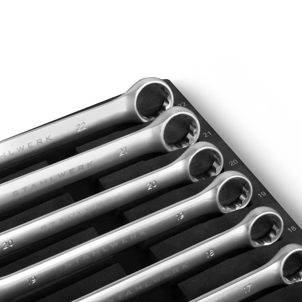 STAHLWERK 17-teiliges Schraubenschlüssel-Set mit Schaumstoffeinlage | Für Werkstattwagen | Ring- und Gabelschlüssel-Satz | Alle gängigen Größen | Praktische Werkzeugwageneinlage