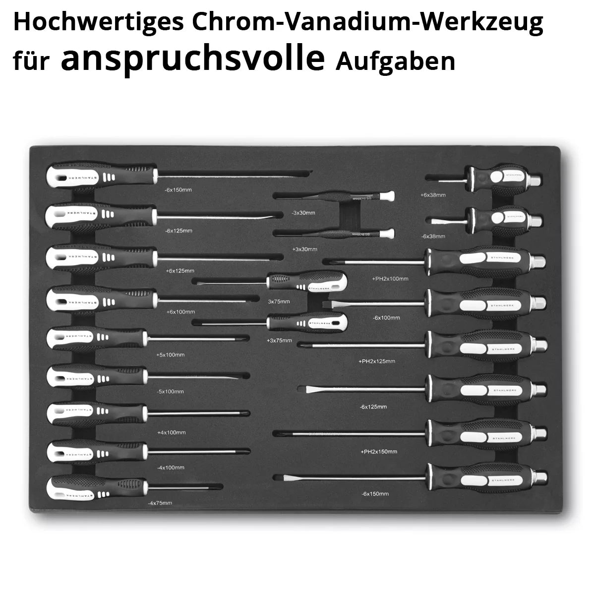 STAHLWERK 21-teiliges Schraubendreher-Set PH und SL in Schaumstoffeinlage |Inlay für Werkstattwagen| Hochwertiges Werkzeug in Werkzeugwageneinlage |Perfekte Ordnung in der Werkstatt