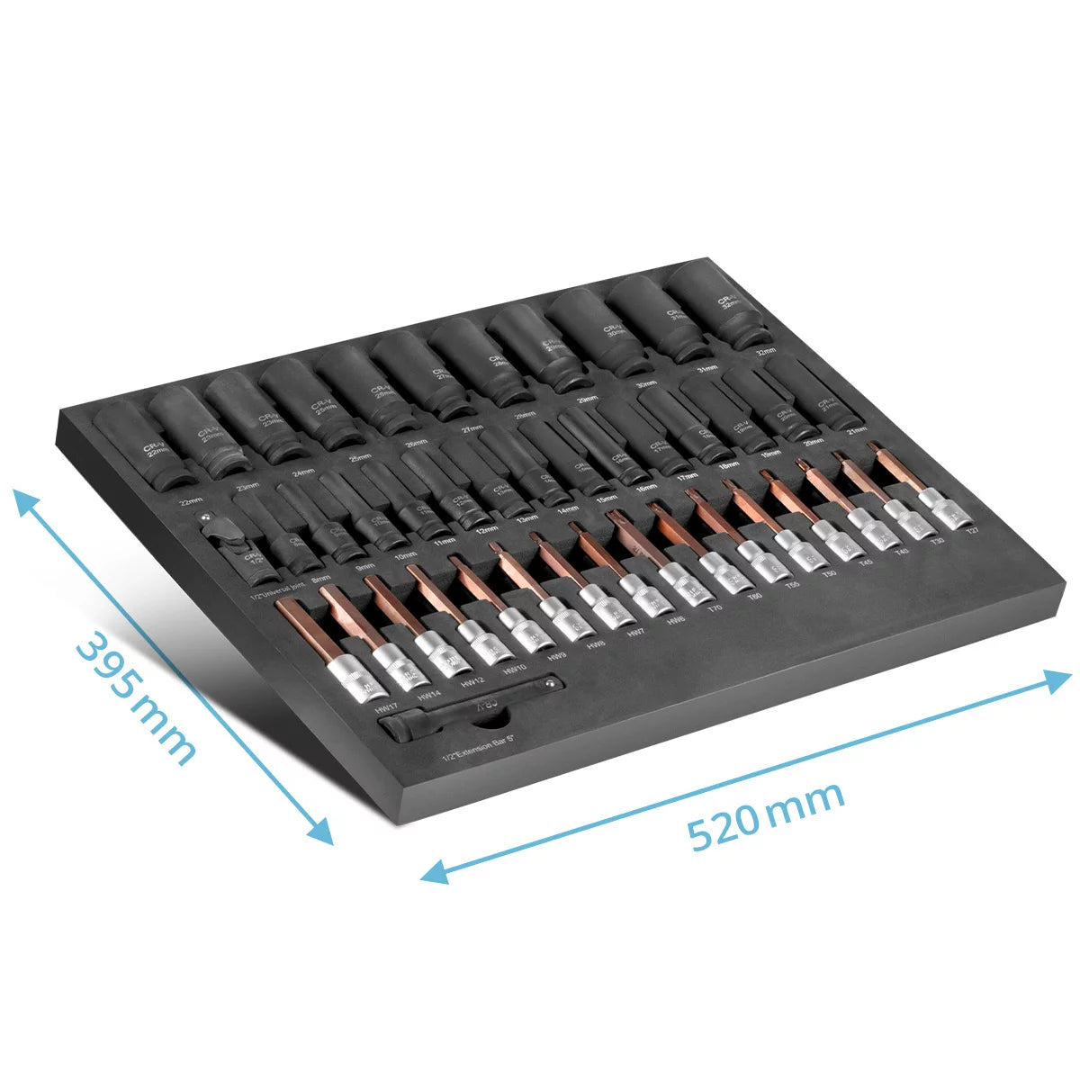 Steelworks 43 parçalı soket anahtar atölye arabası için köpük ekin | 1/2 "kayıt ile yüksek kaliteli altıgen tuşlar | Yüksek Torsiyonal Kirlilik | Tüm Ortak Boyutlar