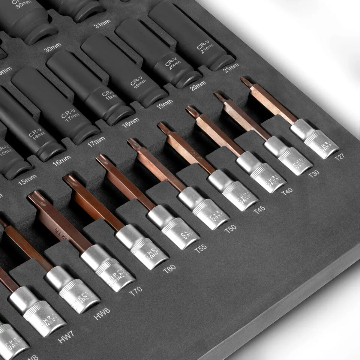 Steelworks 43 parçalı soket anahtar atölye arabası için köpük ekin | 1/2 "kayıt ile yüksek kaliteli altıgen tuşlar | Yüksek Torsiyonal Kirlilik | Tüm Ortak Boyutlar