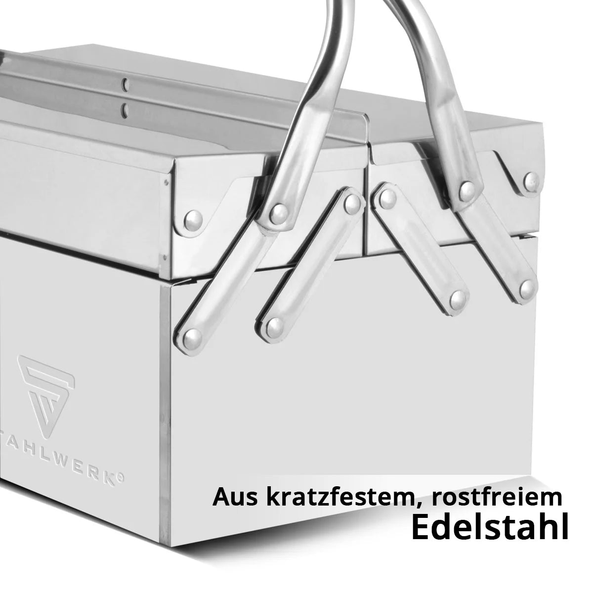 Toolbox Stahlwerk realizzato in acciaio inossidabile | Cassetta degli attrezzi in metallo, estendibile sul lato | Cassetta degli attrezzi di alta qualità vuota con 3 scomparti | Organizzatore di strumenti per risparmio spaziale senza strumenti
