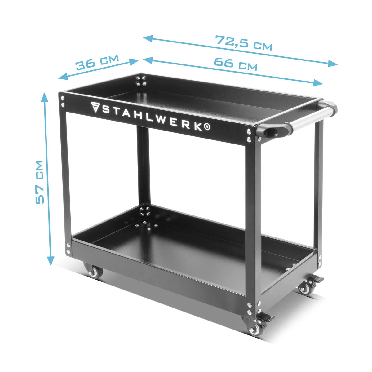 STAHLWERK Werkzeugwagen ST-575 Werkstattwagen | Rollwagen | Transportwagen | Montagewagen | Plattformwagen | Etagenwagen mit 2 Ladeflächen