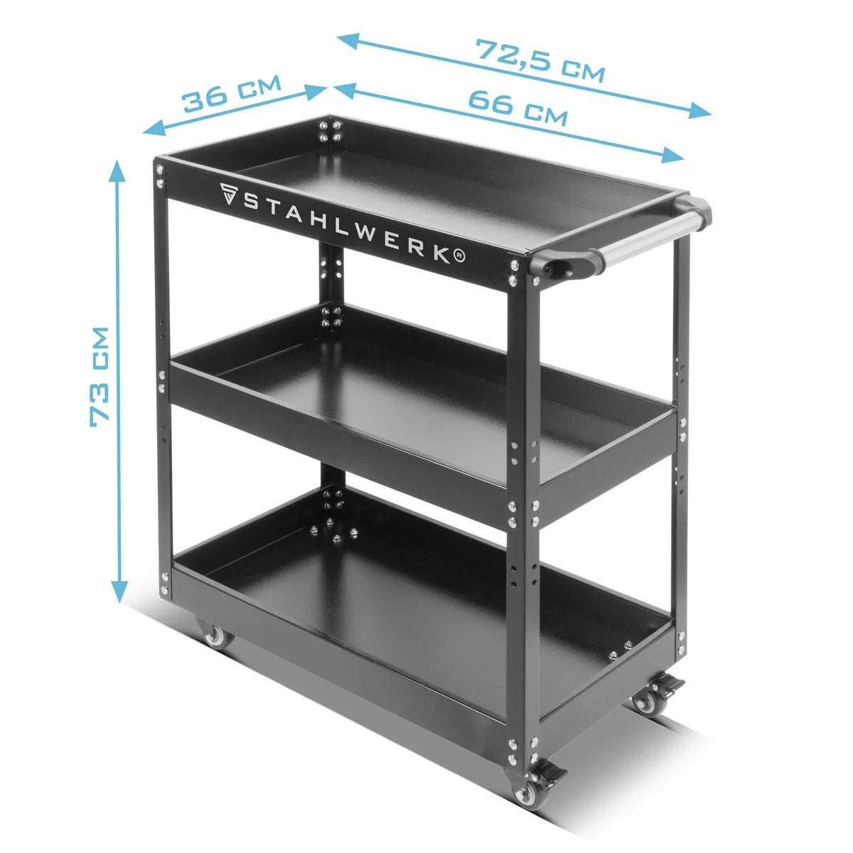 STAHLWERK Werkzeugwagen ST-730 Werkstattwagen | Rollwagen | Transportwagen | Montagewagen | Plattformwagen | Etagenwagen mit 3 Ladeflächen