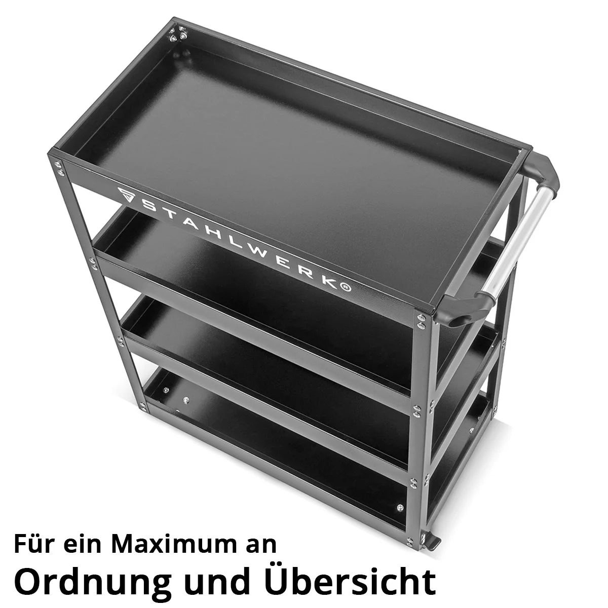 STAHLWERK Werkzeugwagen ST-875 Werkstattwagen | Rollwagen | Transportwagen | Montagewagen | Plattformwagen | Etagenwagen mit 4 Ladeflächen