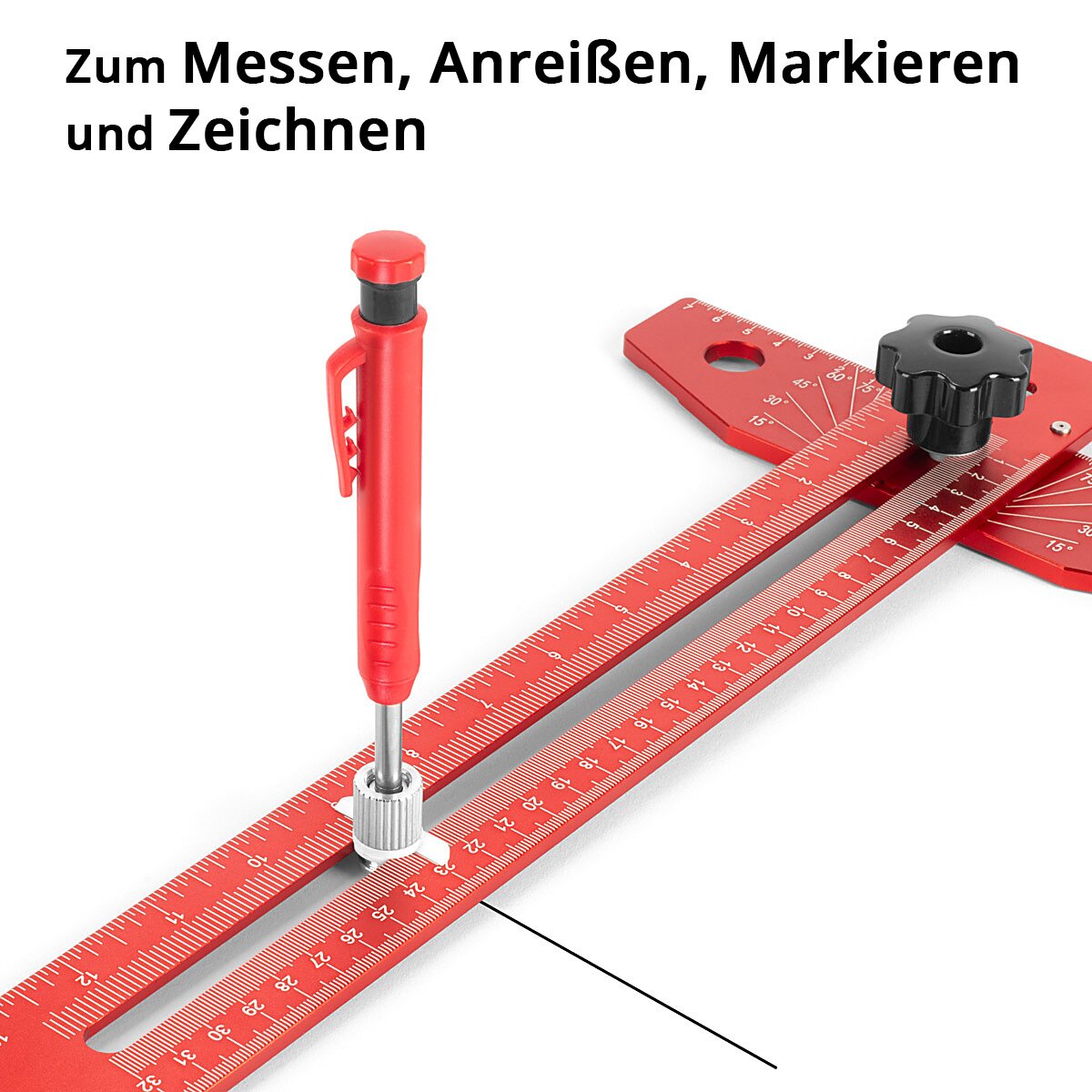 STAHLWERK Winkel-Anreißlineal aus Aluminium mit Anschlag und Markierungsstift Markierungslehre | Anreißlehre | Markierungslineal | Streichmaß zum Anreißen, Markieren und Zeichnen