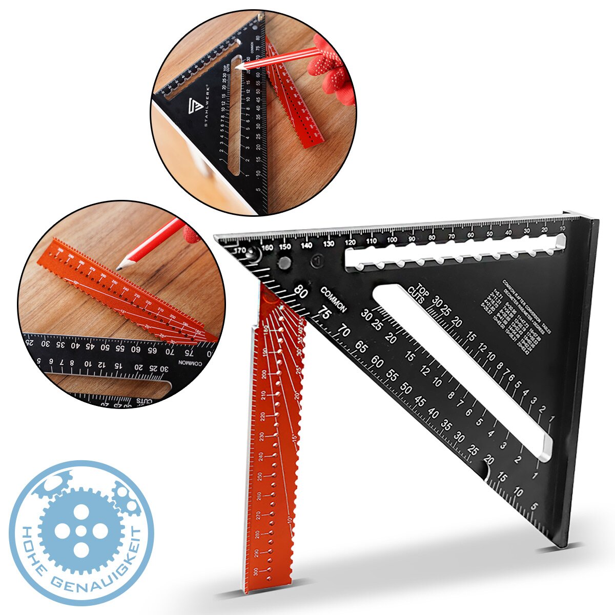 Triangolo angolare della mulino d'acciaio con coltello da soffitto in alluminio attacco | Triangolo Matt Angle | Zimmermannswinkel | Angolo multifunzionale per misurazione precisa, lacerazione, marcatura e disegno