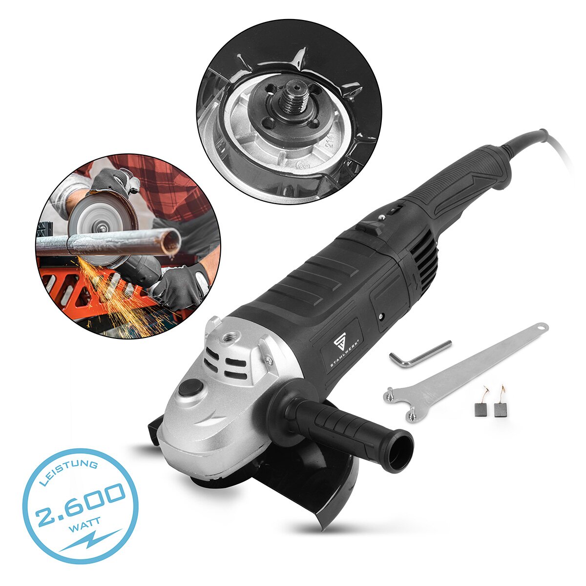 STAHLWERK Winkelschleifer WS-2600 ST mit 2.600 W und 2.800 - 6.500 U/min für ⌀230 mm Schleif- und Trennscheiben elektrischer Trennschleifer | Trennschneider | Schleifmaschine