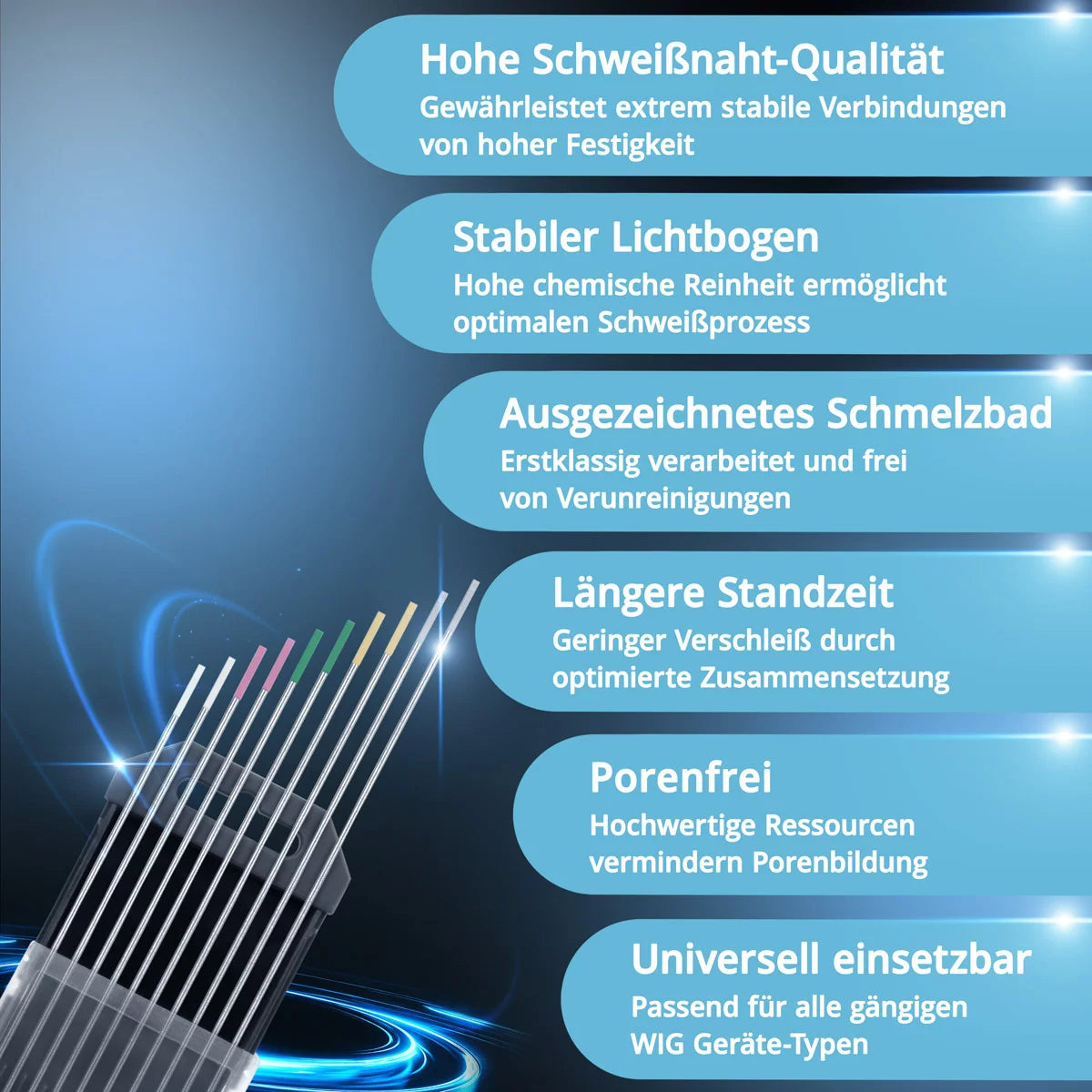 STAHLWERK Wolframelektroden / Schweißelektroden Gold, Grau, Pink, Weiss, Grün 1,6 mm je 2 im praktischen 10er Set