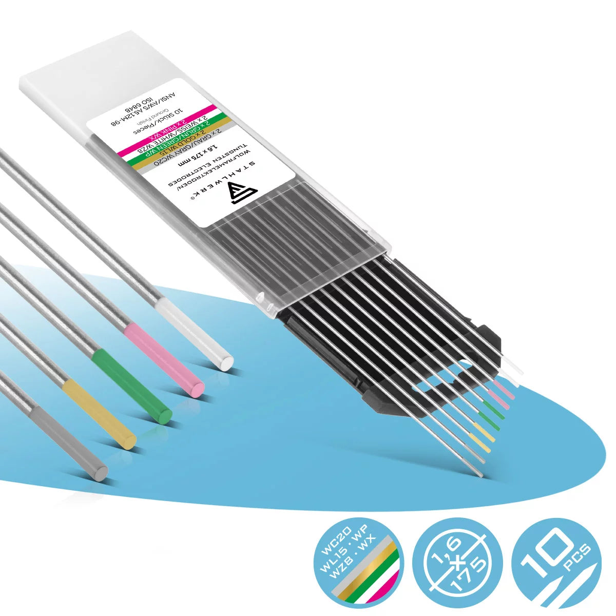 Electrodes en tungstène en acier / Electrodes de soudage or, gris, rose, blanc, vert 1,6 mm 2 dans l'ensemble des 10 pratiques