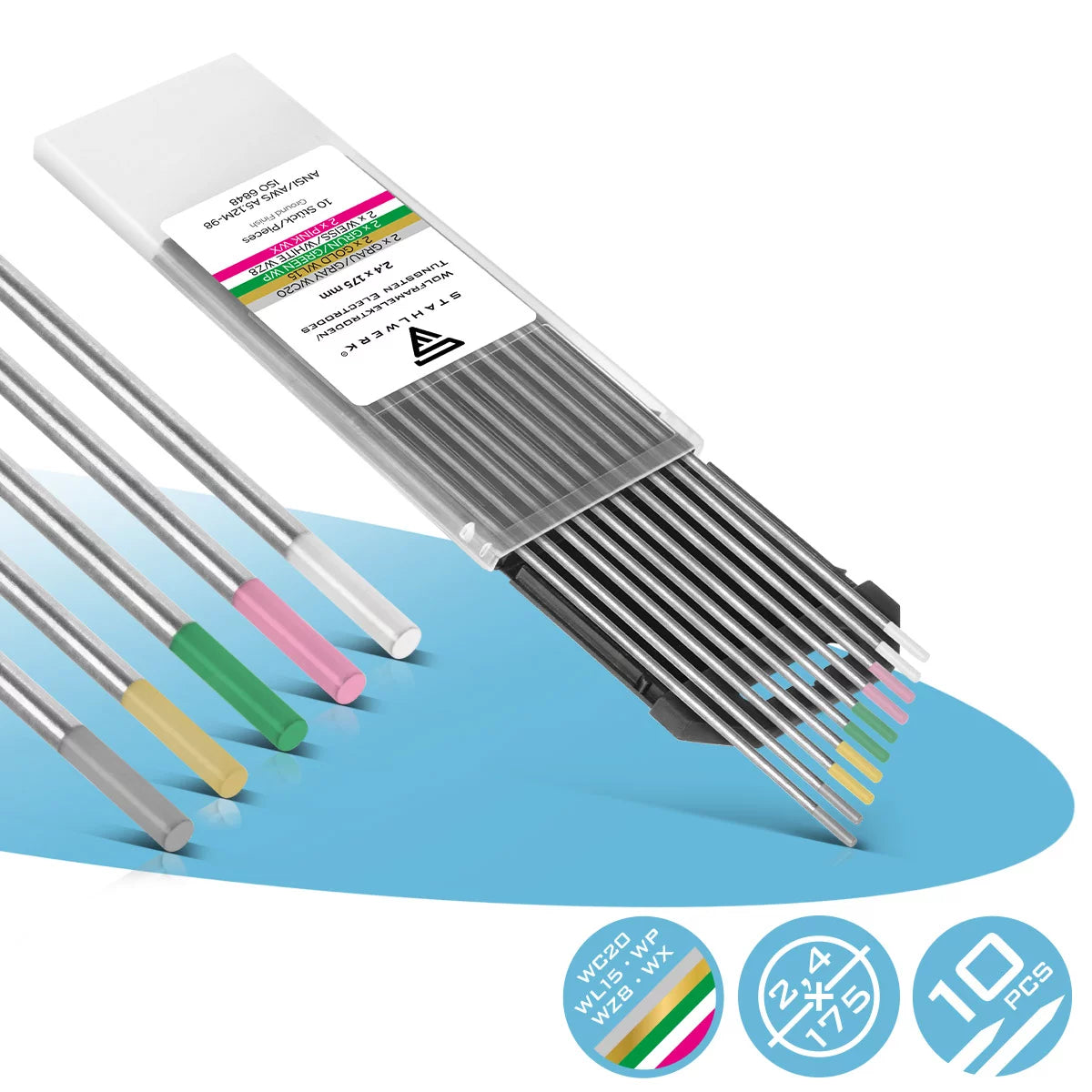 Électrodes en tungstène en acier / électrodes de soudage Gold, gris, rose, blanc, vert 2,4 mm 2 dans l'ensemble des 10 pratiques