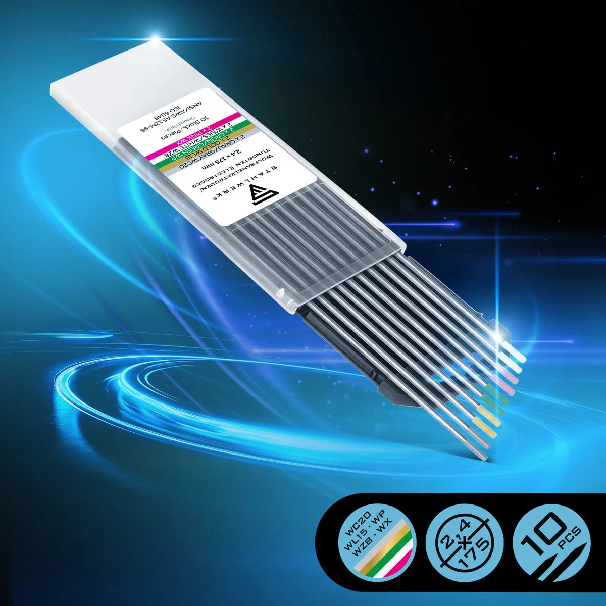 Électrodes en tungstène en acier / électrodes de soudage Gold, gris, rose, blanc, vert 2,4 mm 2 dans l'ensemble des 10 pratiques