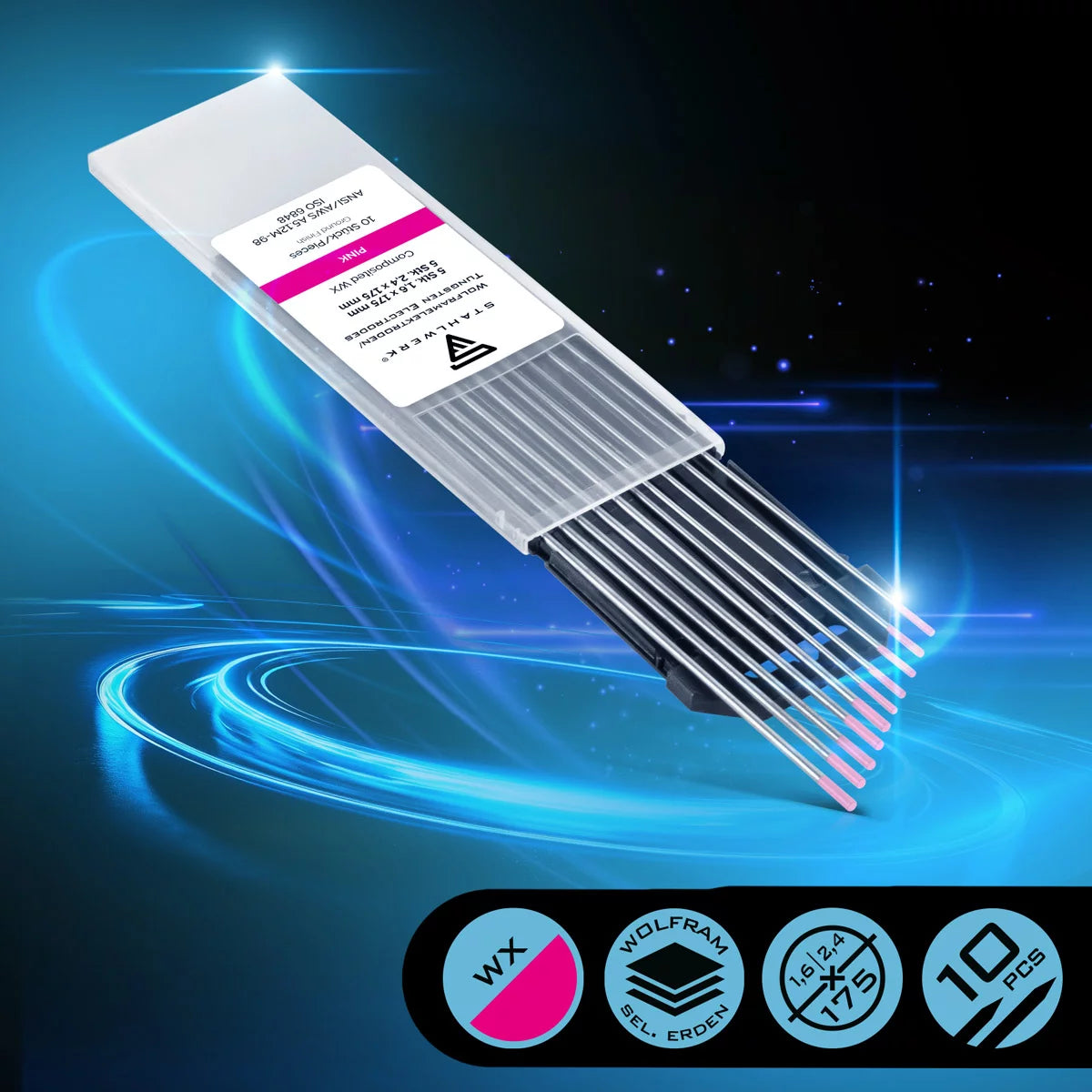 Electrodes en tungstène en acier / électrodes de soudage WX Pink 1,6 + 2,4 mm 5 dans l'ensemble de 10 ensembles pratiques