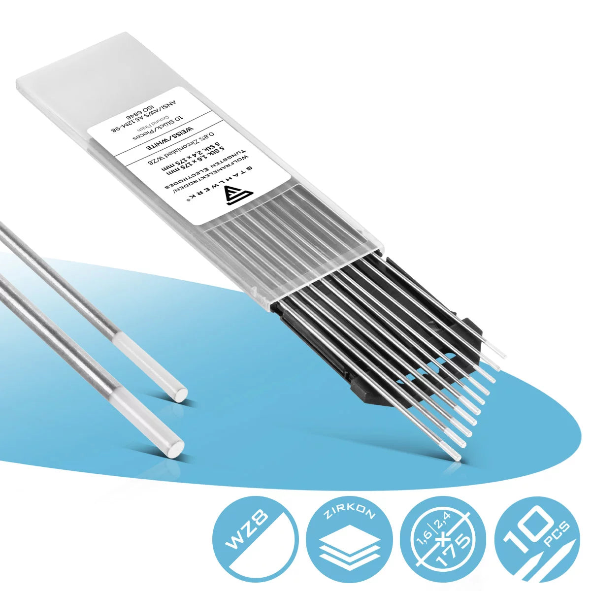 STAHLWERK Wolframelektroden / Schweißelektroden WZ8 Weiss 1,6 + 2,4 mm je 5 im praktischen 10er Set