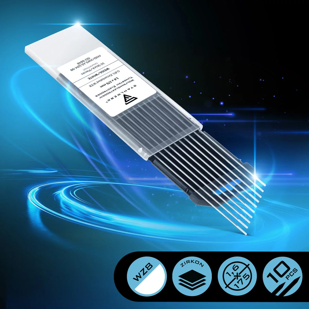 Electrodes en tungstène en acier / électrodes de soudage 1,6 x 175 mm wz8 blanc dans l'ensemble de 10 ensembles pratiques