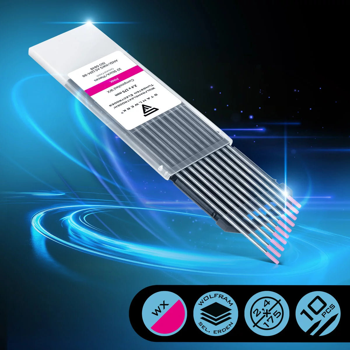 Electrodes en tungstène en acier / Electrodes de soudage WX Pink 2,4 x 175 mm dans l'ensemble des 10 ensembles pratiques