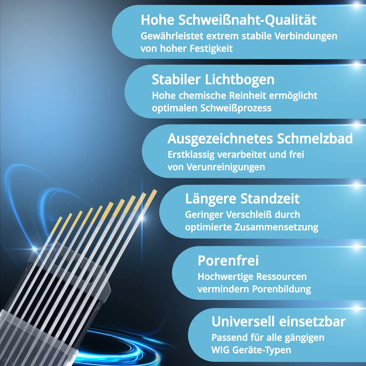 STAHLWERK Wolframelektroden / Schweißelektroden WL15 gold im praktischen Set 5 x 1,6 mm + 5 x 2,4 mm