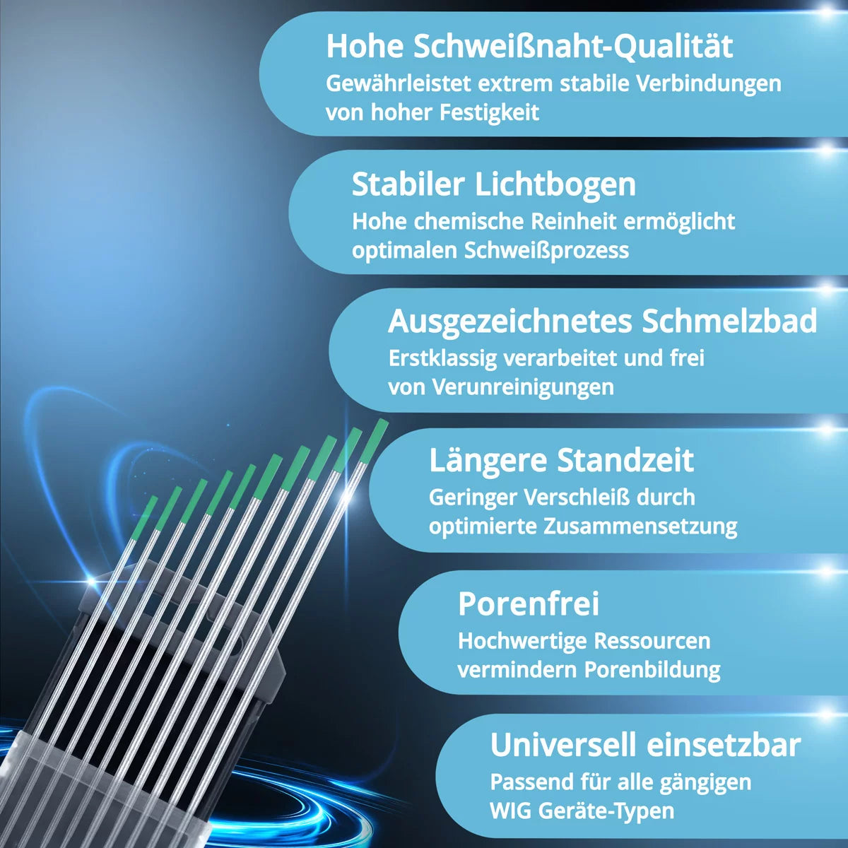 STAHLWERK Wolframelektroden / Schweißelektroden WP Grün im praktischen Set 5 x 1,6 mm + 5 x 2,4 mm x 175 mm