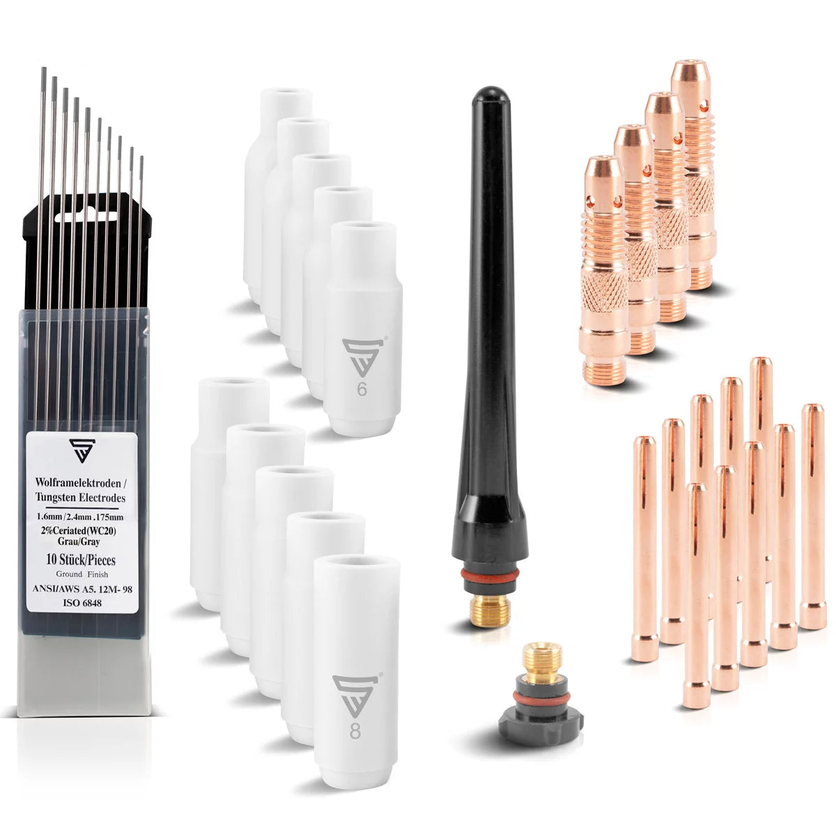 Steelworks WP-26 Premium WIG wear parts set 36-part welding accessories with long-life ceramic nozzles, welding electrodes toilet and burning cap for WP | SR 17, 18, 26 Wig welding burner