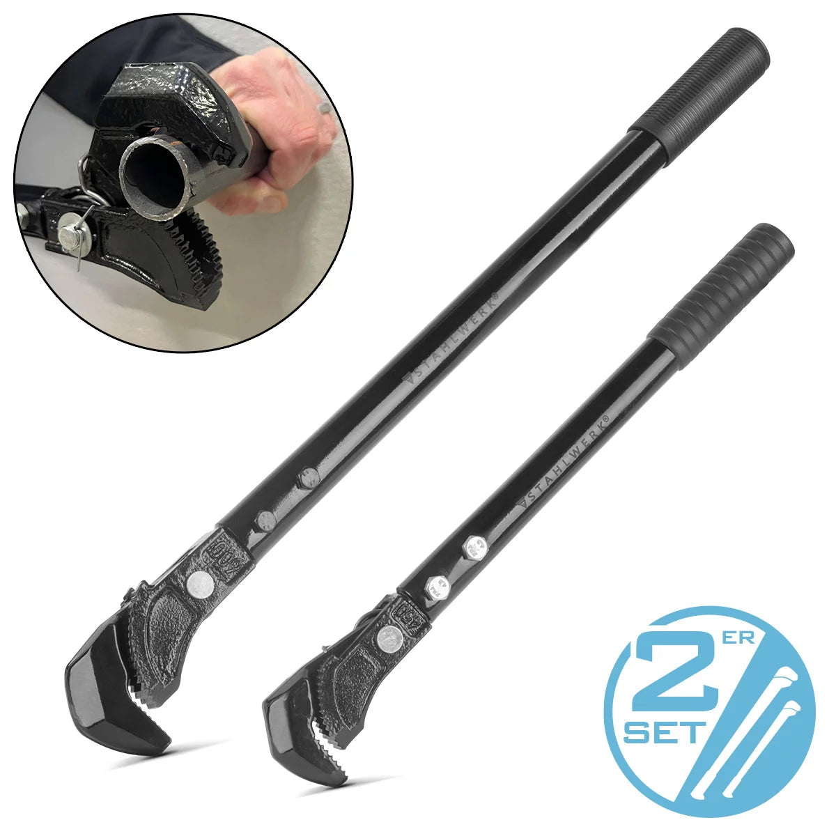 Steelworks Zonge Key 2 Set 450/600 mm (18 "/ 24") Poup de tuyau d'auto-ajustement | Clé de pipe | Monta Key | Rohrdeher | Clé rapide | Clé multifonctionnel en chrome vanadium