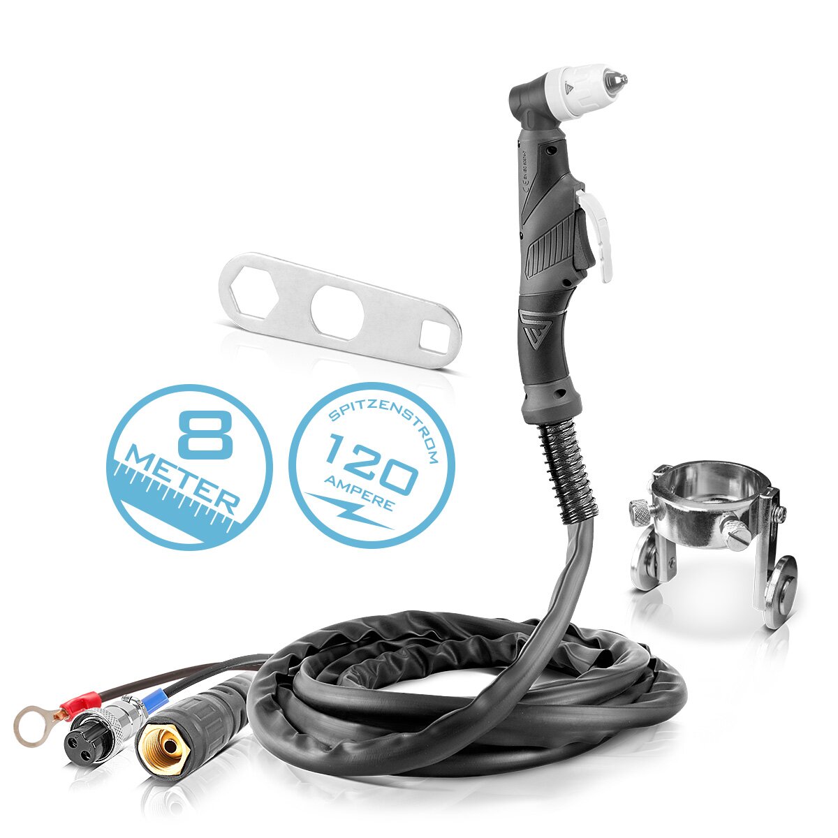 STAHLWERK Plasmaschneidbrenner P-80 / Schlauchpaket 8 Meter bis 120 Ampere / Plasmaschneider mit Pilotzündung