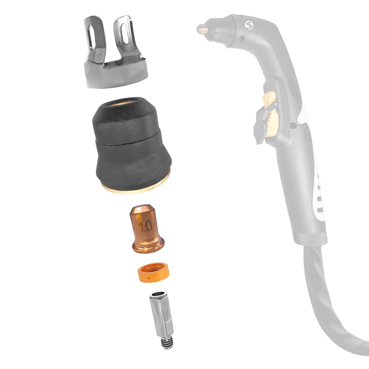 STAHLWERK NS/S65 Plasmazubehör | Verschleißteile für Plasmaschneidbrenner | 17-teiliges Set mit Elektroden, Schneiddüsen 0,8/1,0 mm, Schutzkappen, Stromverteiler, Abstandhalter | Transport-Box