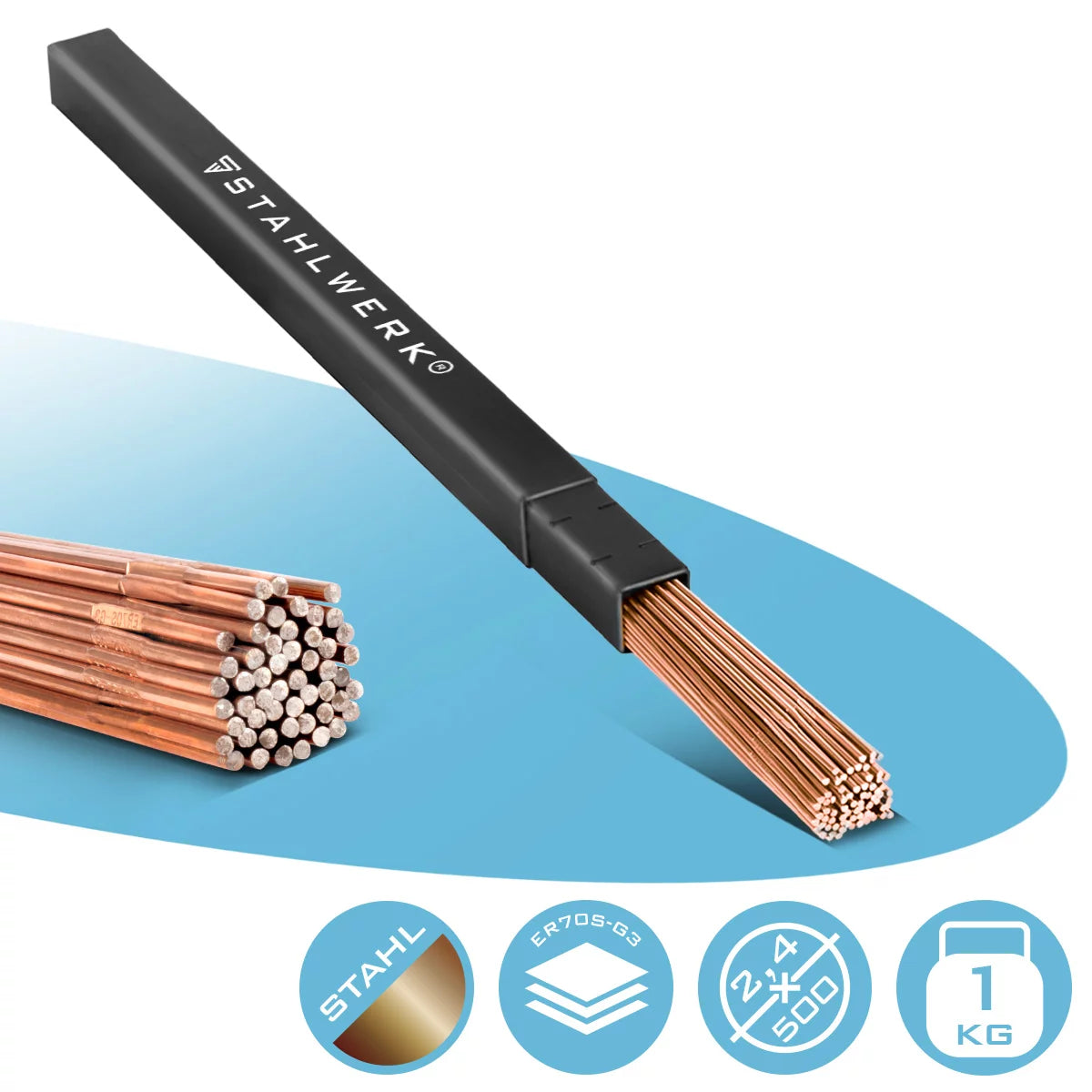 STAHLWERK WIG Schweißstäbe ER70S-G3 Stahl / Ø 2,4 x 500 mm / 1 kg inklusive Aufbewahrungsbox