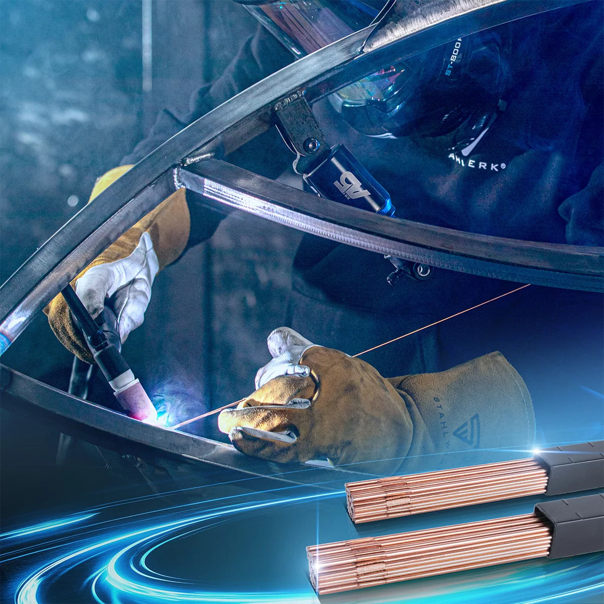 Steelworks Wig Kaynak Çubukları Set ER70S-G3 Çelik / Ø 1.6 ve Ø 2.4 x 500 mm 2 kg Depolama kutusu dahil