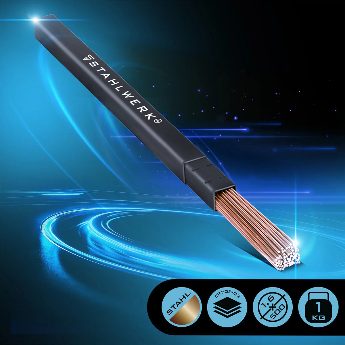 STAHLWERK WIG Schweißstäbe ER70S-G3 Stahl / Ø 1,6 x 500 mm / 1 kg / inklusive Aufbewahrungsbox