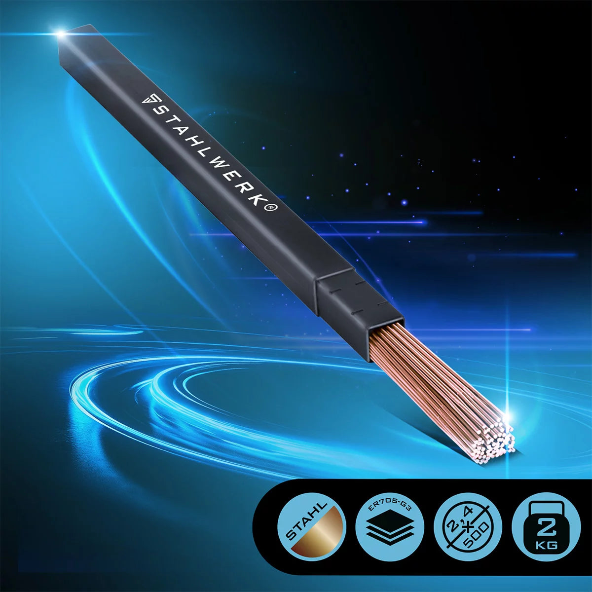 STAHLWERK WIG Schweißstäbe ER70S-G3 Stahl / Ø 2,4 x 500 mm / 2 kg / inklusive Aufbewahrungsbox