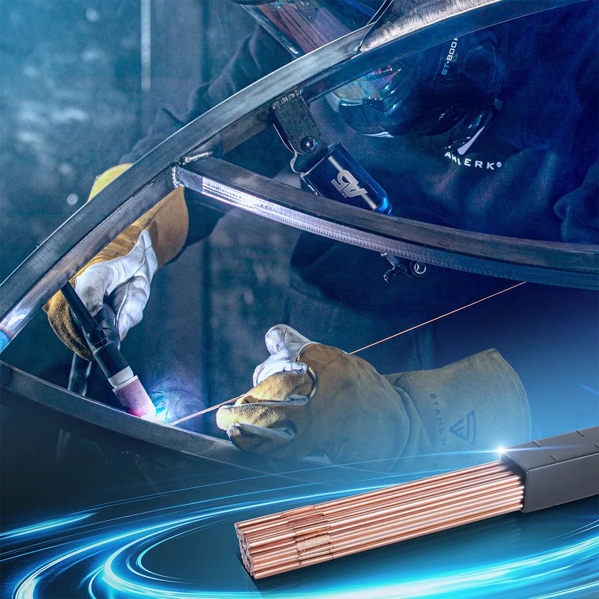 STAHLWERK WIG Schweißstäbe ER70S-G3 Stahl / Ø 2,4 x 500 mm / 1 kg inklusive Aufbewahrungsbox