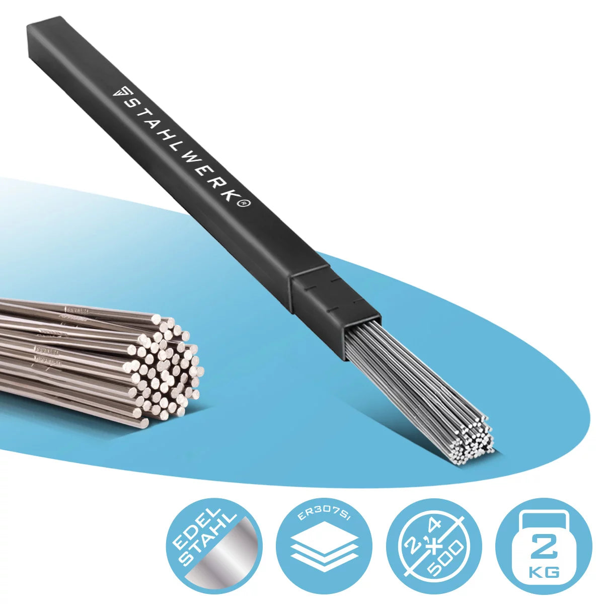 Steelworks WIG welding sticks ER307SI stainless steel updated / Ø 2.4 mm x 500 mm / 2 kg / including storage box