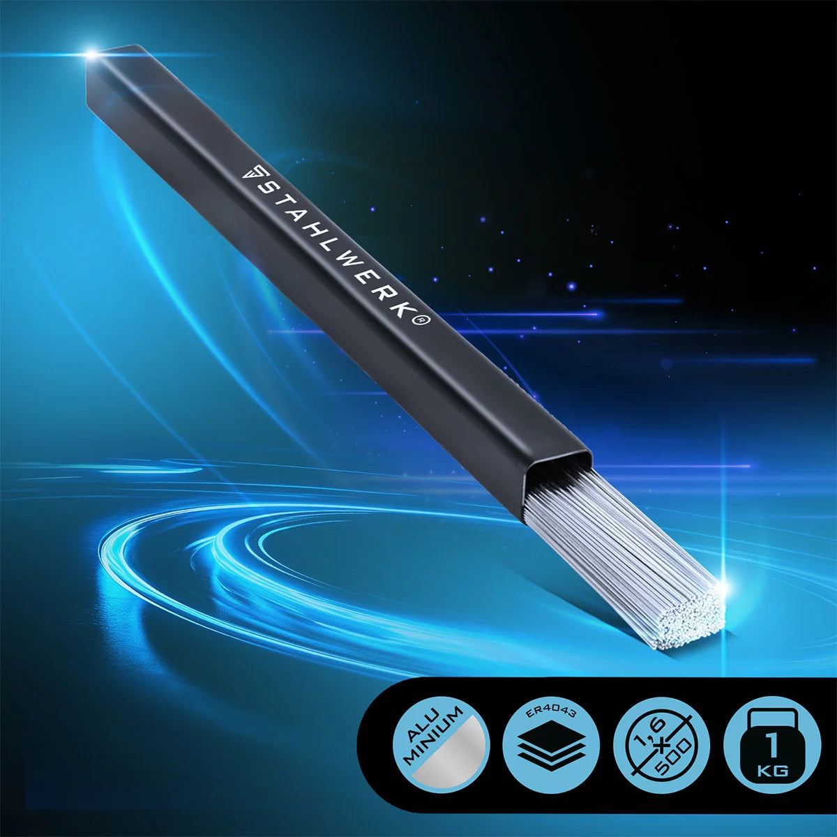 STAHLWERK WIG Schweißstäbe ER4043Si5 Aluminium hochlegiert / Ø 1,6 mm x 500 mm / 1,0 kg / inklusive Aufbewahrungsbox