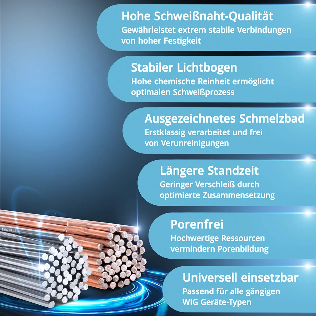 Sticchi di saldatura con parrucca in acciaio acciaio / acciaio inossidabile / Ø 2,5 / 2,4 mm x 500 mm nel set pratico / 1 kg / incluso la scatola di stoccaggio