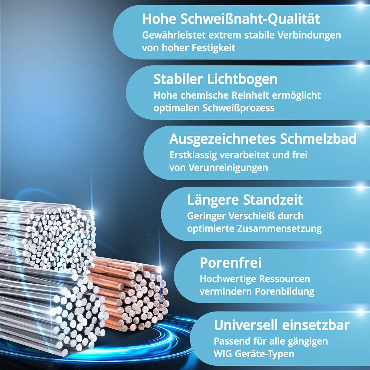 Levetta per saldatura con parrucca in acciaio impostano acciaio / acciaio inossidabile / alluminio / Ø 2,5 / 2,4 mm x 500 mm / 1 kg / incluso scatola di stoccaggio