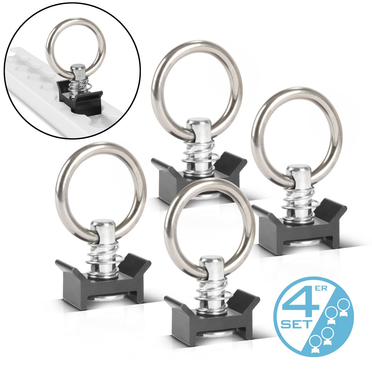 Acciaio REMAY 4 SET CONTENUTO | O-ring | Occhiello | Anelli di sferzatura per binari delle compagnie aeree | Binari sferzanti | Terreno di fissaggio per la protezione del carico durante il trasporto