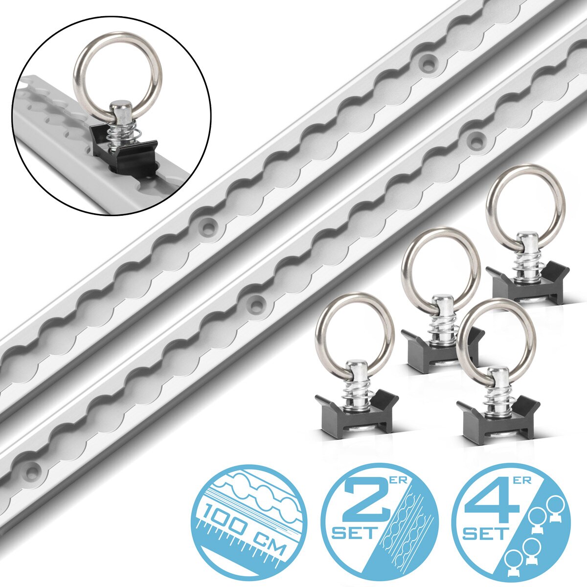 Rails di sferzatura in acciaio 2 set con binari della compagnia di 100 cm di sferzatura realizzati in alluminio con fori integrati per la protezione del carico durante il trasporto