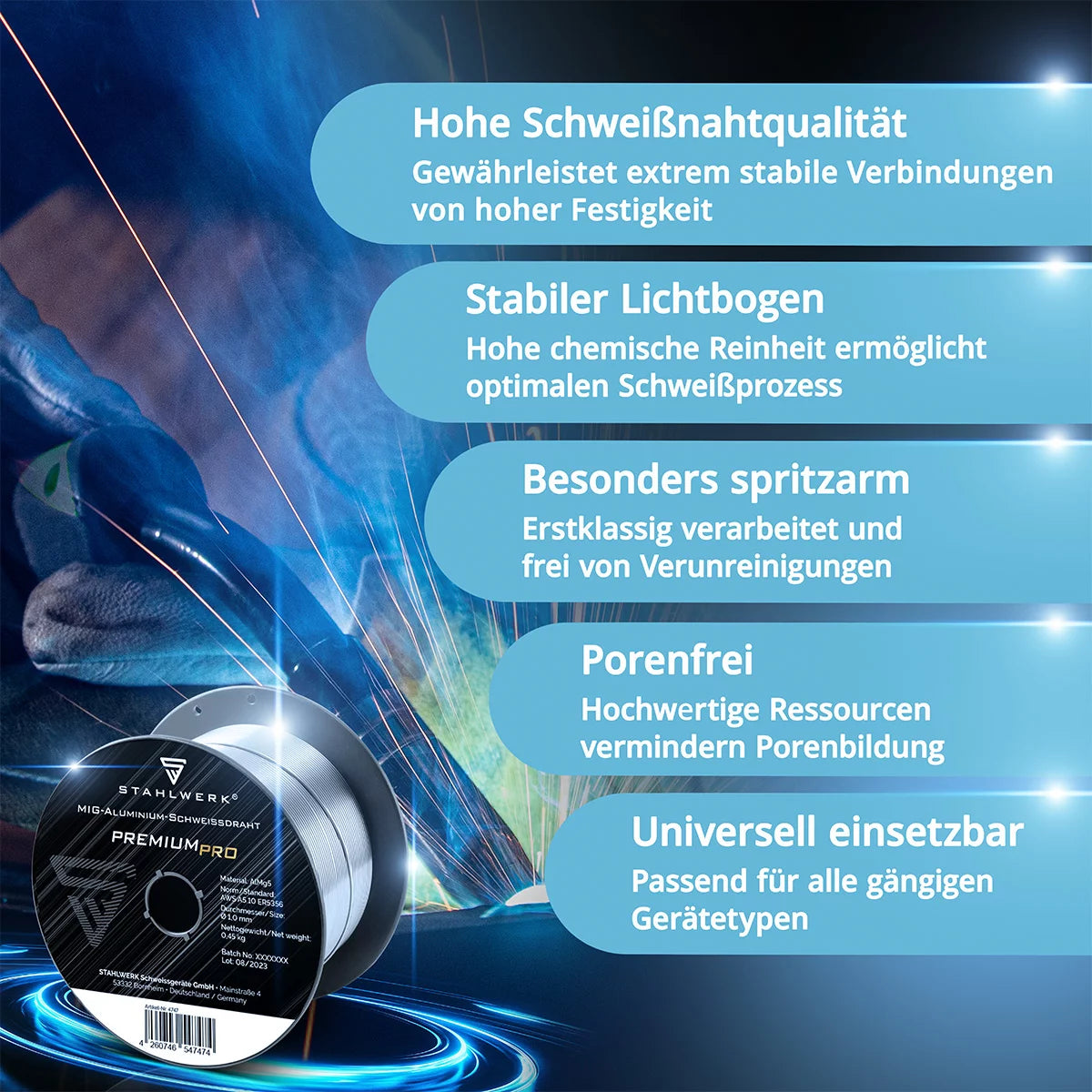 Stahlwerk mig Mag aluminum welding wire er5356 (Almg5) 1.0 mm 0.45 kg wire roll | Wire coil | Additional material | Universal sweat wire | Solid wire electrode