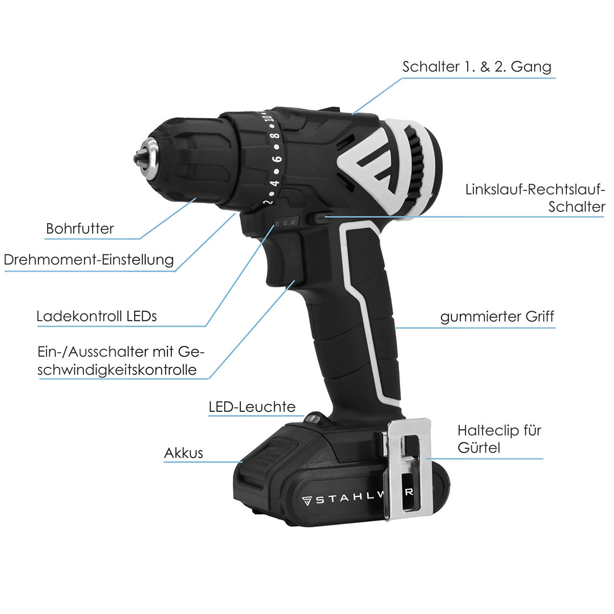STAHLWERK Tournevis sans fil ABS-18 ST avec 18 volts et technologie sans balais, tournevis à forage de batterie | BCU Bohrer | Percer | Ensemble d'outils de batterie, y compris la batterie, le dispositif de charge et le boîtier de transport