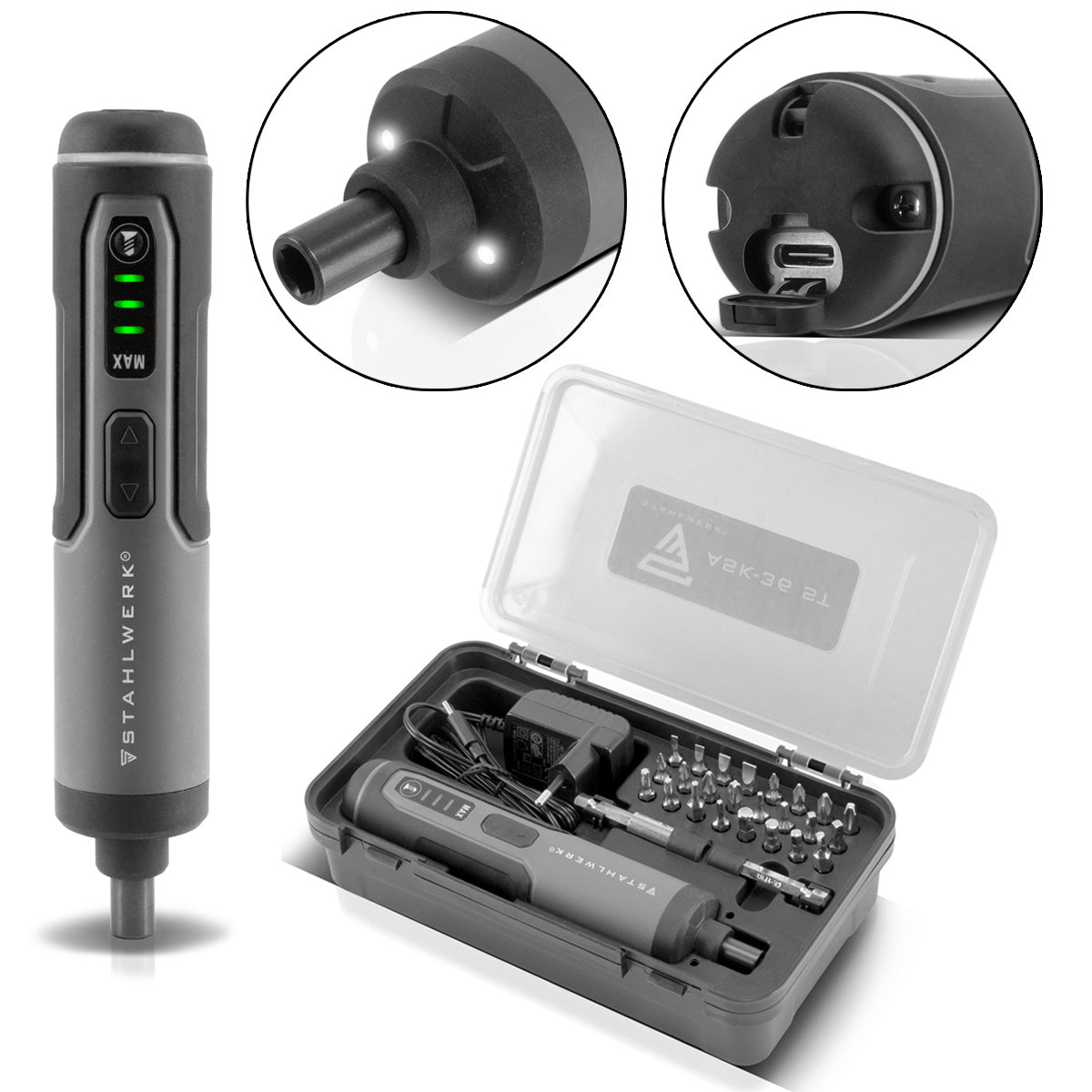 Le tournevis sans fil Steelworks Demandez à Tournevis électrique Sticker Sticker Sticker Moteur 3,6 V Moteur, 1300 mAh - Garantie de 7 ans