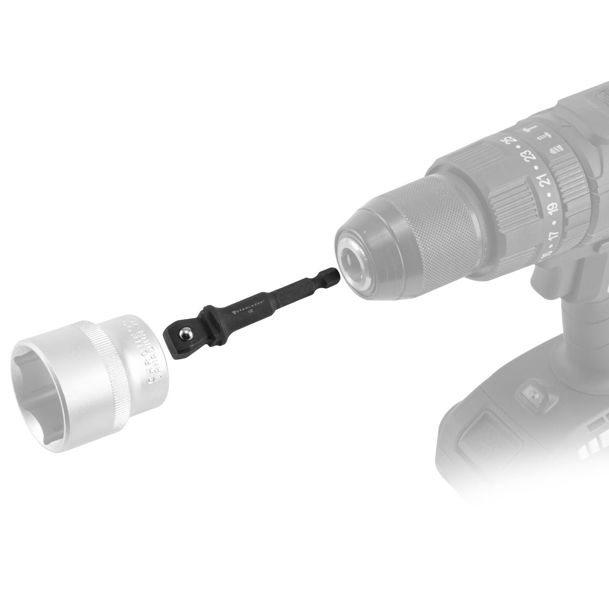 Ensemble d'adaptateur de clé STC en 3 parties en acierworks en molybdène chromé avec verrouillage sphérique adapté aux tournevis sans fil et aux machines à forage