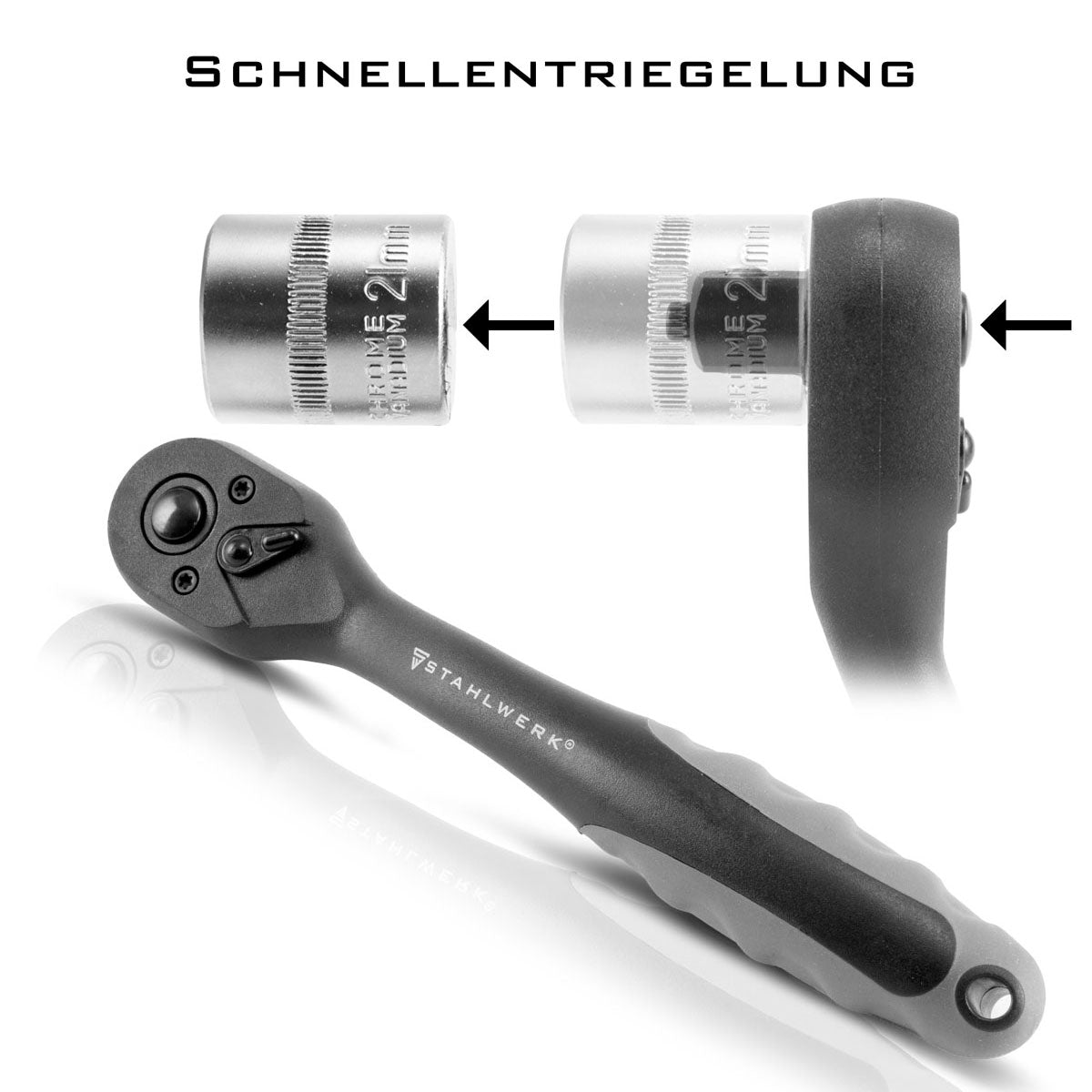 Steelworks de commutation professionnelle de 3/8 pouces a couru en acier chromium-vanadium avec apport à l'outil à partir de molybdène et de fixation chromé. Garantie de 72 dents-7 ans
