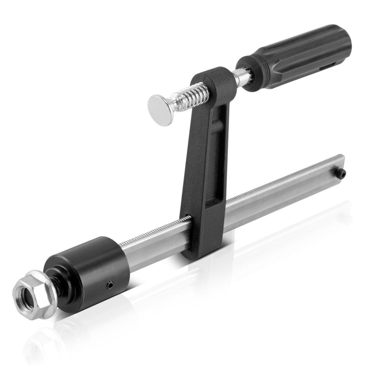 Pince de serrage en acier / pince à vis 80 x 200 mm avec boulon de fixation, arrêt et vis de sécurité pour les tables de soudage avec un système de trous de 22 mm