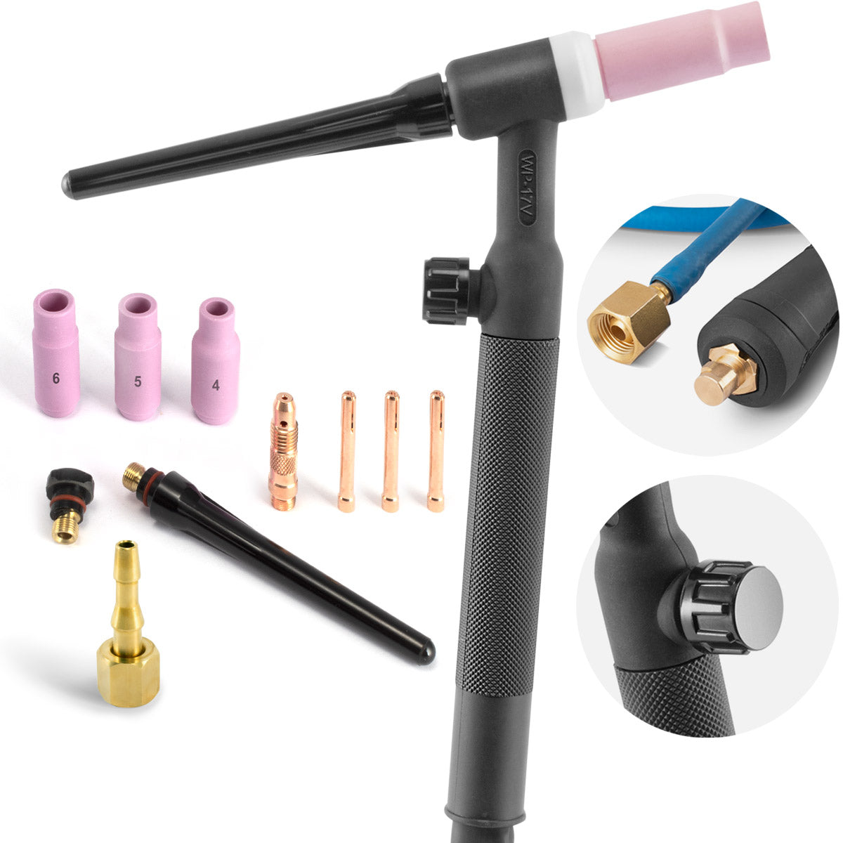 STAHLWERK WP-17V Universal Lift-Tig-Brenner / Schweißbrenner mit 4 Meter Schlauchpaket und 9 mm Dorn für WIG / ARC Schweißgerät